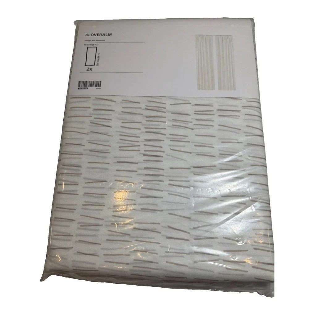 IKEA KLOVERALM Curtains Pair 57x98 White Beige Geometric 2 Panels New